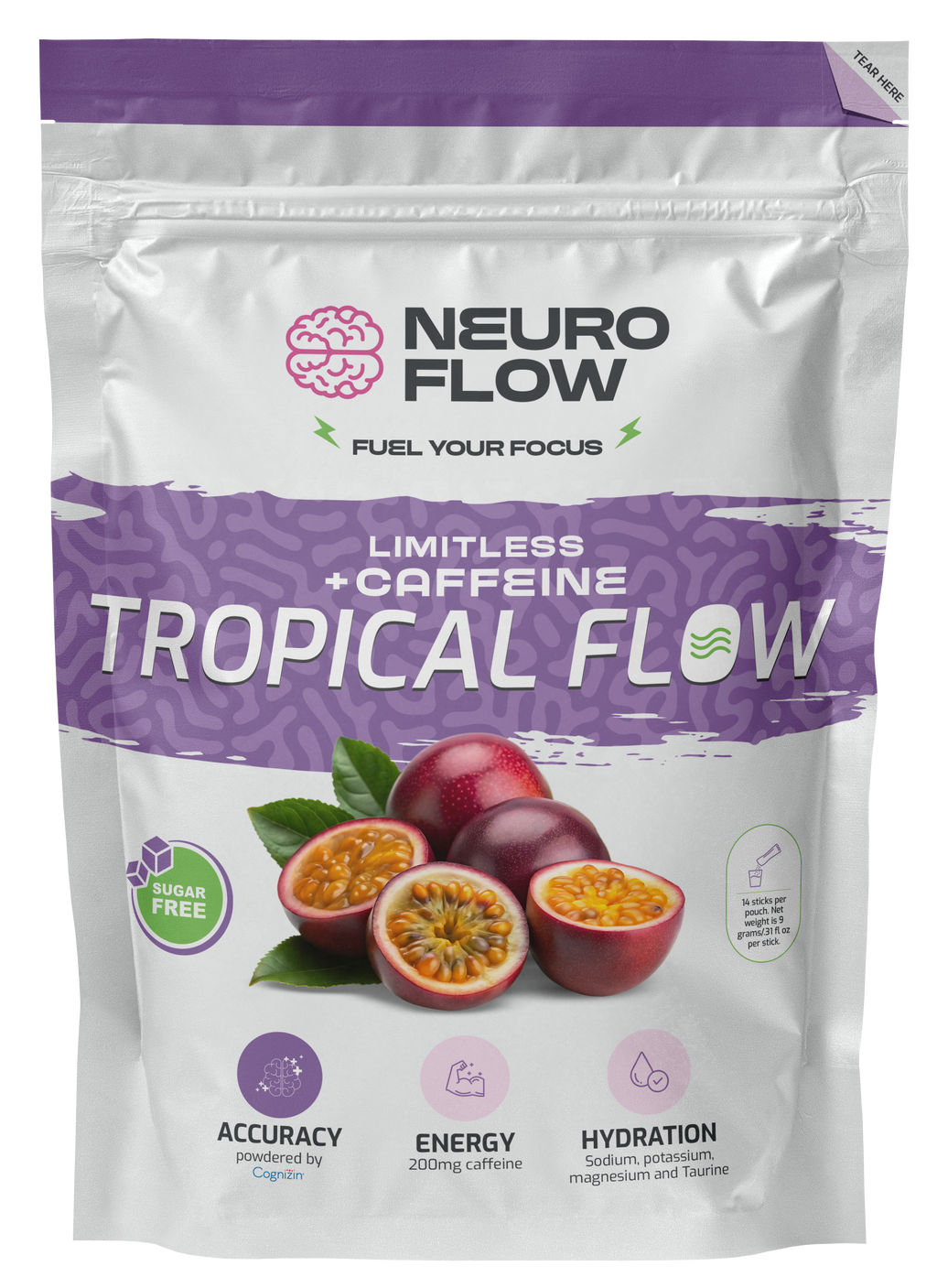 Tropical Flow: Neuro Flow Limitless + Caffeine Stick Packs (Single Serve)