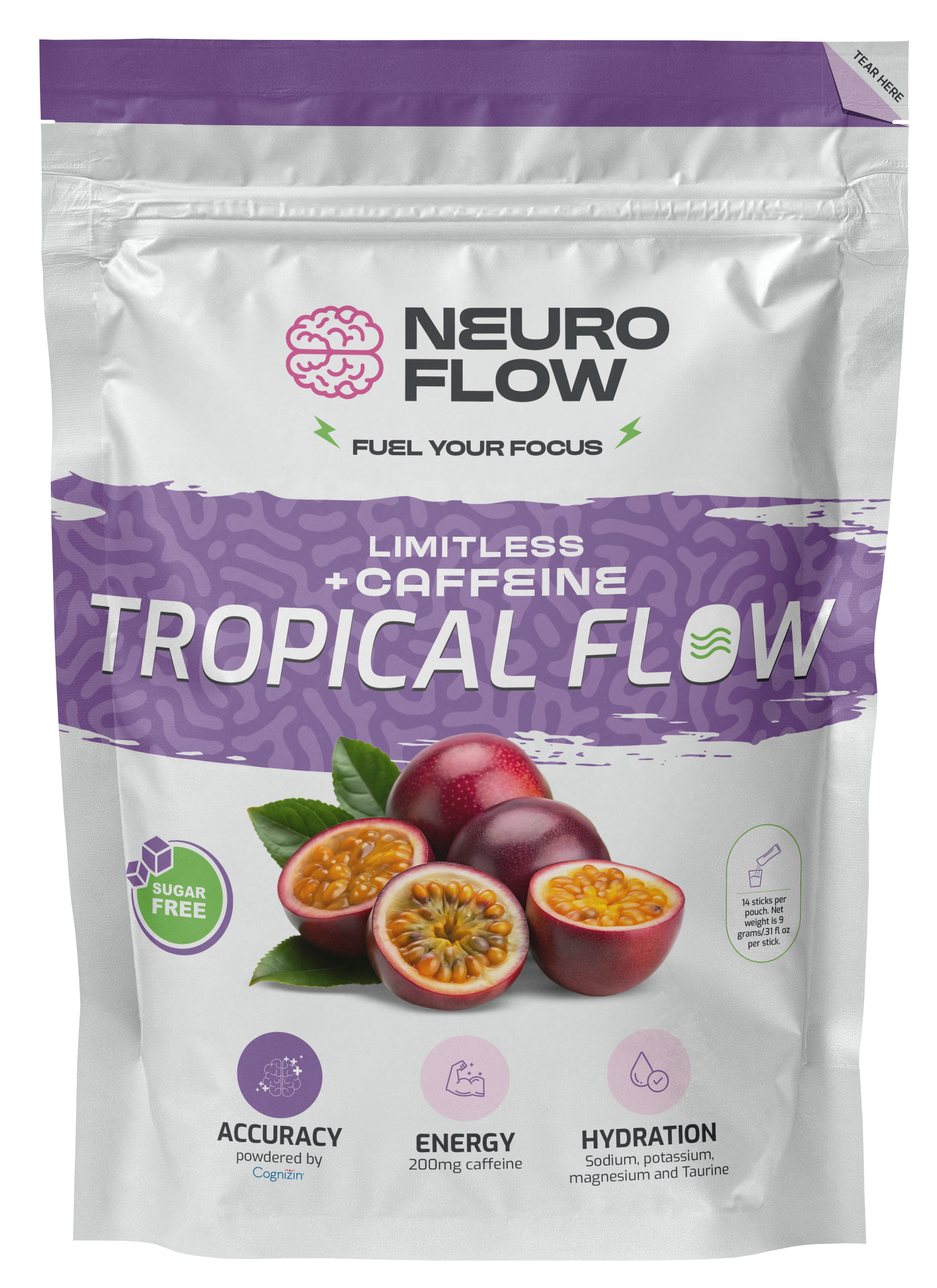 Tropical Flow: Neuro Flow Limitless + Caffeine Stick Packs (Single Serve)